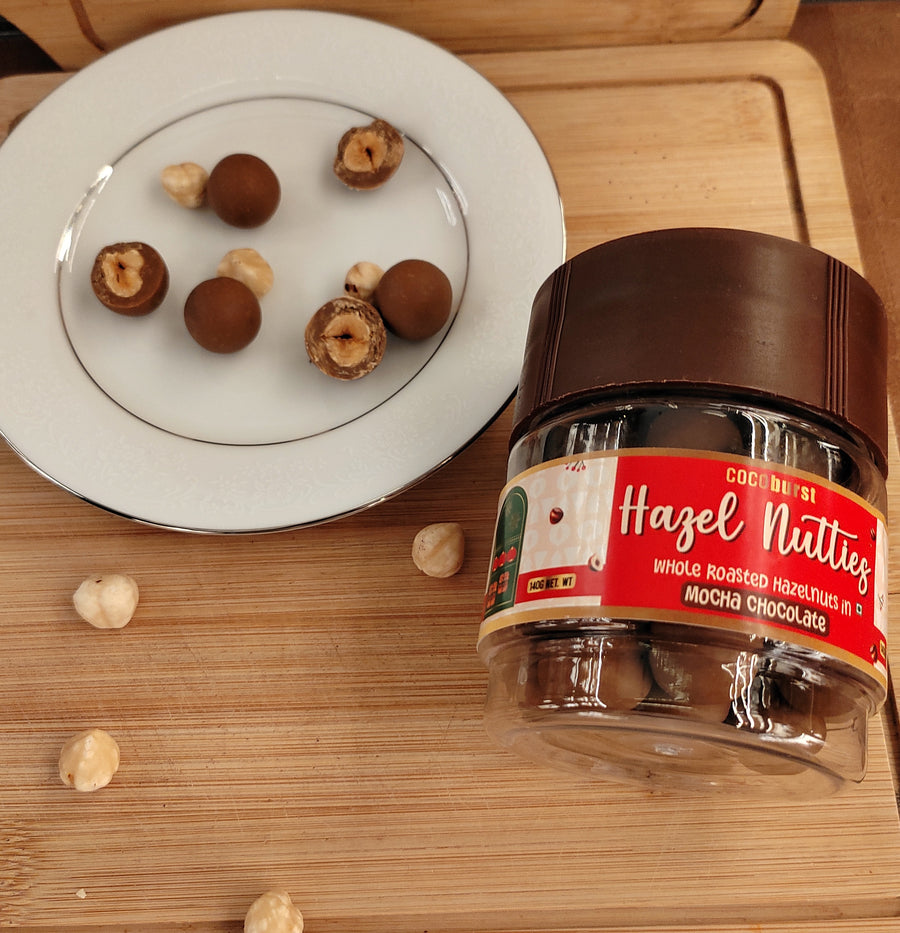 Hazel Nutties - Whole Roasted Hazelnuts In Mocha Chocolate