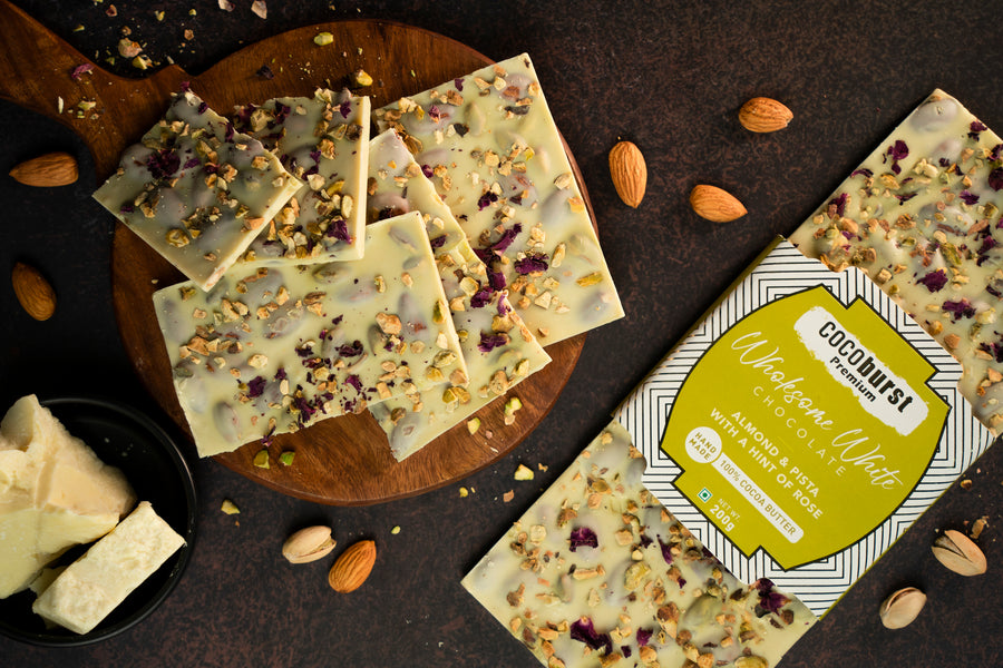 Wholesome White Chocolate with roasted Almond & Pista - 200gms